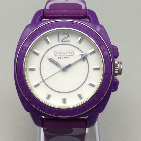 Coach Watch Women 40mm Purple Logo Dial Silicone Band New Battery main image 7